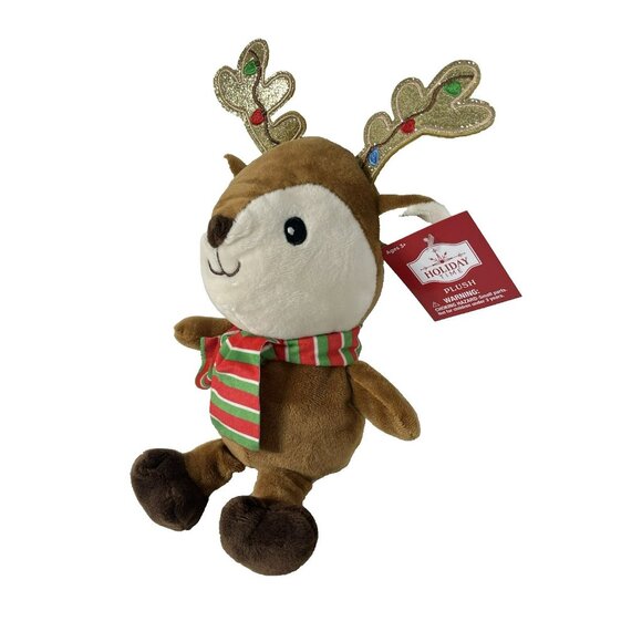Holiday Time 8" Reindeer Christmas Plush With Scarf & Glittery Antlers Brown - Picture 4 of 8